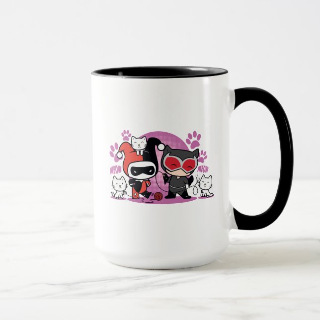 Taza Chibi Harley Quinn & Chibi Catwoman Con Gatos (Derecha)