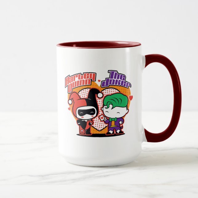 Taza Chibi Harley Quinn & Chibi Joker Hearts (Derecha)