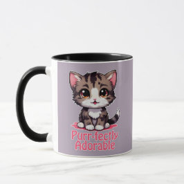 Taza Chibi Purr-fectamente adorable Kawaii Kitten en ro