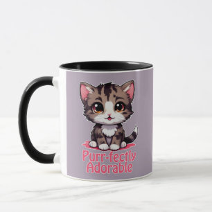 Taza Chibi Purr-fectamente adorable Kawaii Kitten en ro