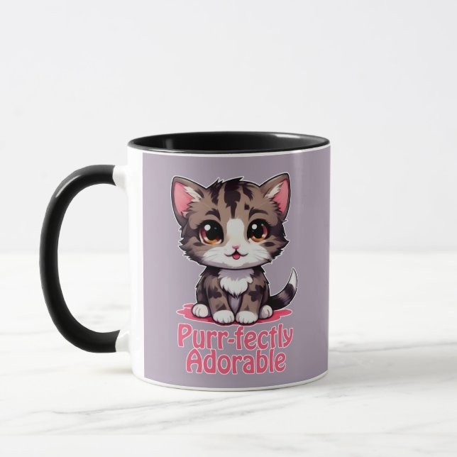 Taza Chibi Purr-fectamente adorable Kawaii Kitten en ro (Izquierda)