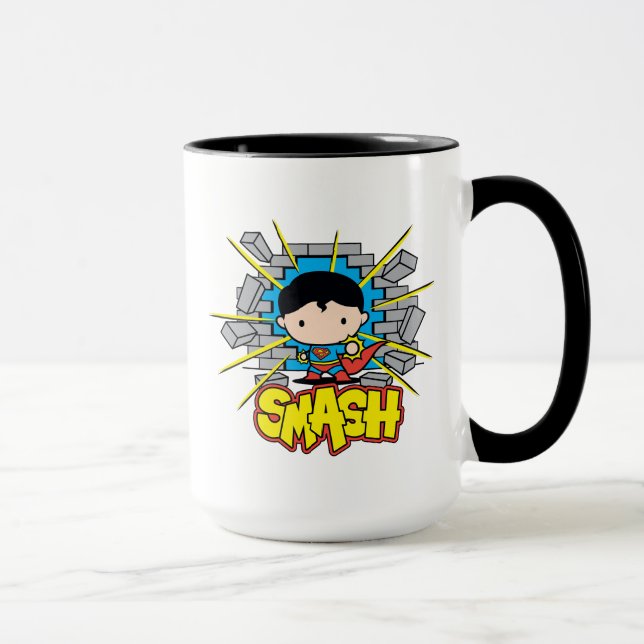 Taza Chibi Superman huele a través de la pared de ladri (Derecha)