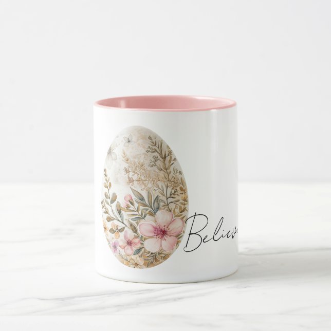Taza Chic Cream Pink Spring Flowers Easter Egg  (Centro)