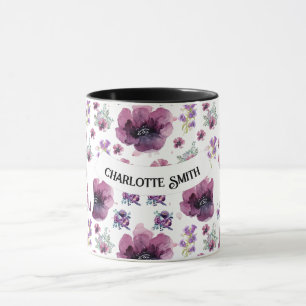 Taza chic floral foliage purple blooming flowers