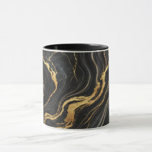 Taza Chic Negro & Dorado con Efecto Mármol Glamour