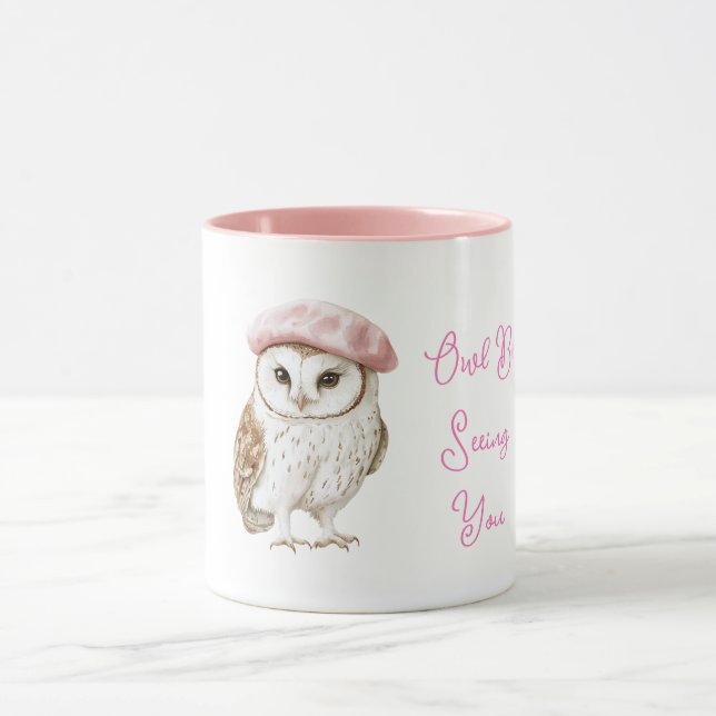 Taza Chic Pink Beret Brown White Owl Be Seeing You (Centro)