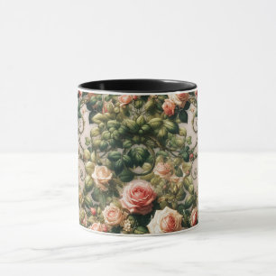 Taza Chic Sencillo Rosas Rosadas Vines Floral Elegante