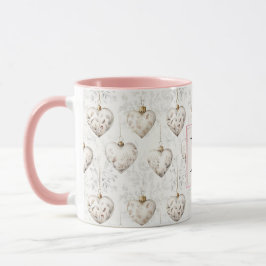 Taza Chic White Pink Heart Ornaments Monogram