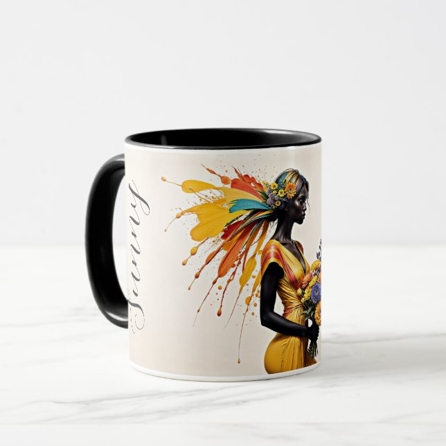 Taza Chica africana de moda étnica crisantemo floral (Anverso izquierdo)