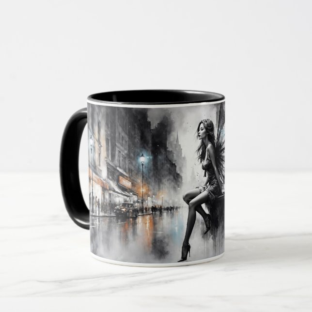 Taza Chica alado místico urbano blanco y negro (Anverso izquierdo)