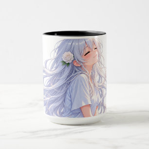 Taza  Chica Anime de Cabello Plateado Sueña en Grande 