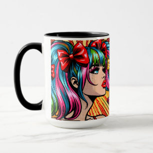 Taza Chica Bonita del Cómic de Arte Pop con Lazos