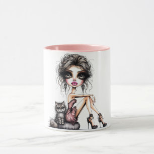Taza Chica caprichoso Ojos grandes con gato