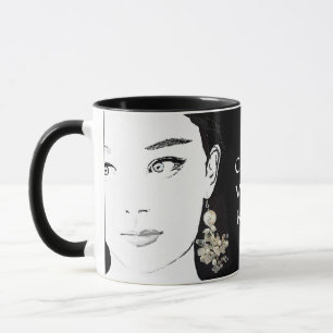 Taza Chica cara bonito moda floral ilustracion funky