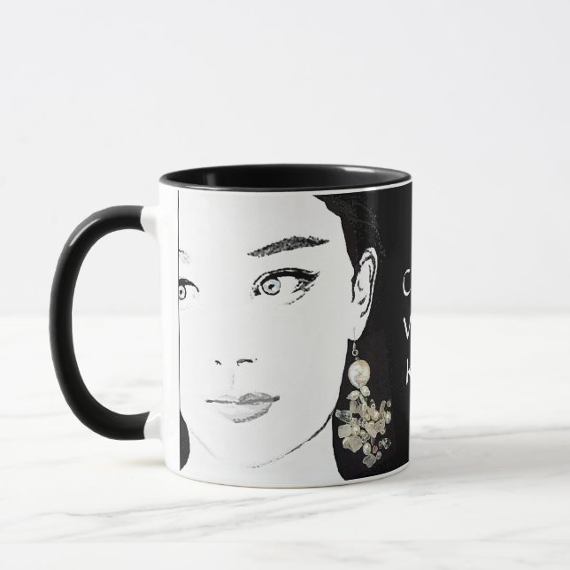 Taza Chica cara bonito moda floral ilustracion funky (Izquierda)