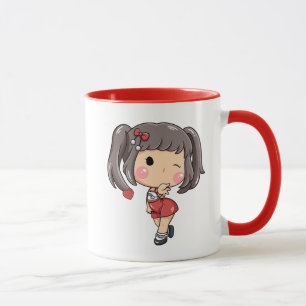 Taza Chica Chibi Adorable Guiñando con TrenzasKawaiiCar