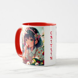 Taza Chica de anime cutáneo comiendo fresas | Día de ve