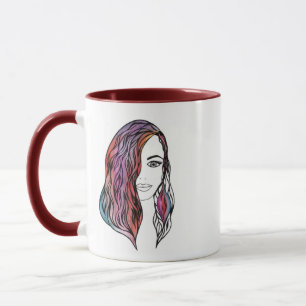 Taza Chica de Arte de Línea Caprichosa Cabello Acuarela