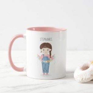 Taza Chica de cumpleaños en Overalls Brunette