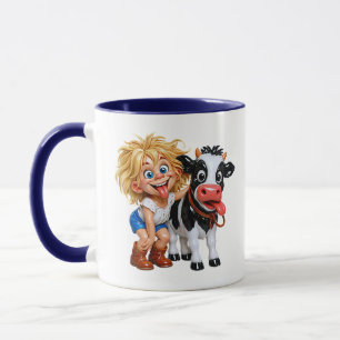 Taza Chica de dibujos animados de vaca divertida sacand