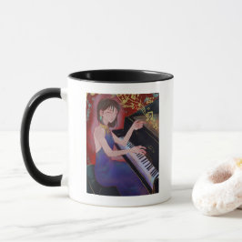 Taza Chica de estilo anime tocando piano música elegant
