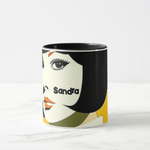 Taza chica de estilo de los años 60 con bob negro, nomb