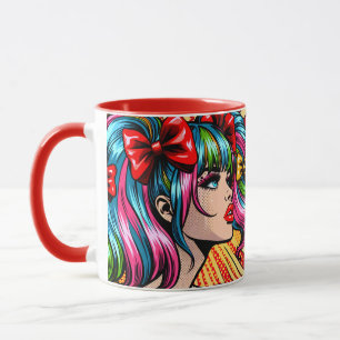 Taza Chica de historietas de arte pop de bonito con arc