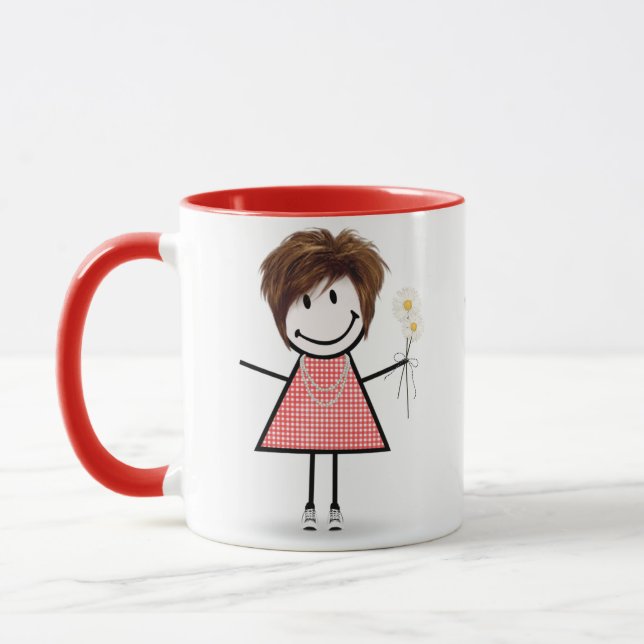 Taza Chica de la figura del stick con daisies y cita (Izquierda)