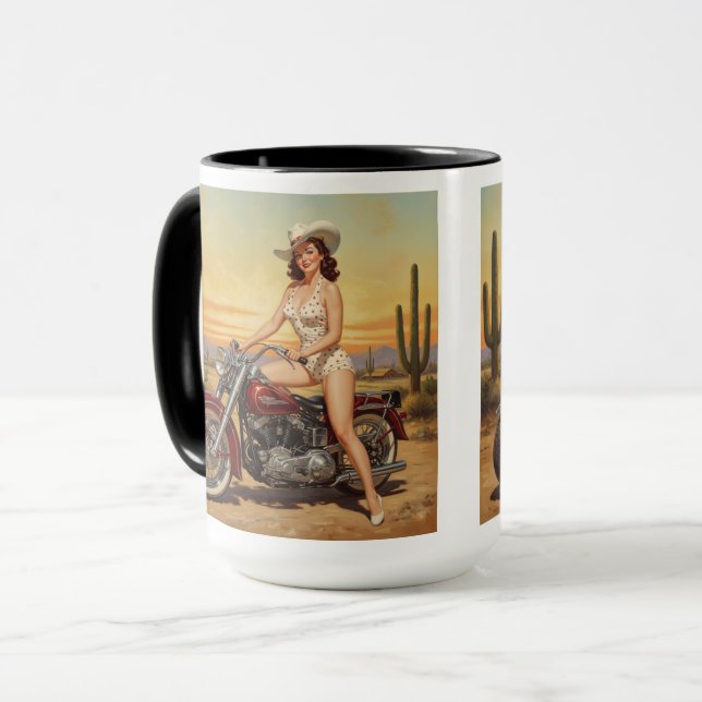 Taza Chica de motocicletas Retro Pin-up de la vieja esc (Anverso izquierdo)