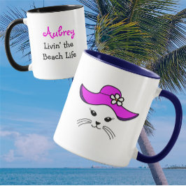 Taza Chica de playa de un gato pequeño personalizable