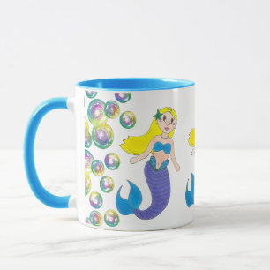 Taza Chica de sirena nadando rubia burbuja océano mar