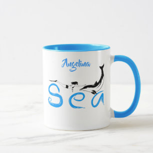 Taza Chica, delfín, mar divertido elegante personalizab