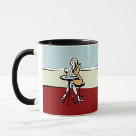 Taza Chica Disfrutando Del Vino Rojo En Un Café