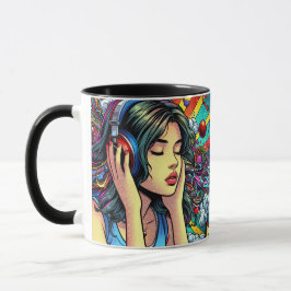 Taza Chica escuchando música sobre audífonos Psicodélic
