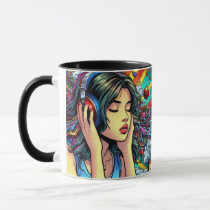 Taza Chica escuchando música sobre audífonos Psicodélic