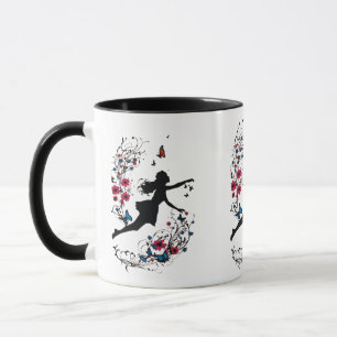 Taza Chica estilo arte tatuaje con mariposas y flores
