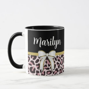 Taza Chica femenina estampado de leopardo rosa elegante