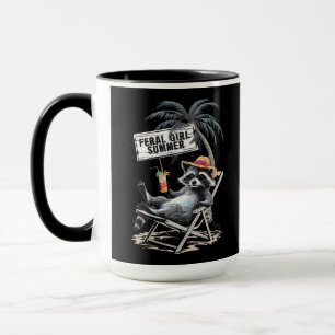 Taza Chica Feral Verano Playa Mapache Divertido