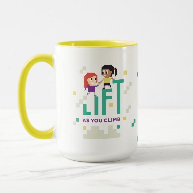 Taza Chica Geek X: Levante mientras subes 15 oz Mug (Izquierda)