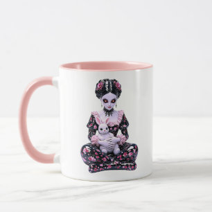 Taza Chica Gótica Conejito Lindo Floral Rosa