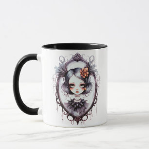 Taza Chica gótica en Halloween, espejo victoriano