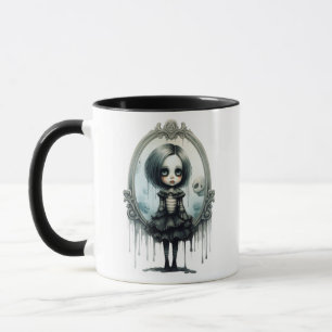 Taza Chica gótica en Halloween, espejo victoriano