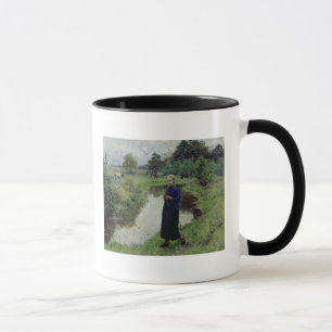 Taza Chica joven en los campos,