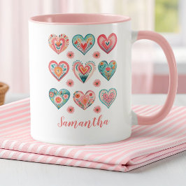 Taza Chica Linda Corazones de San Valentín en Acuarela