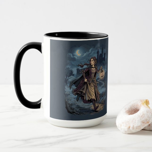 Taza Chica Medieval Fantasía Gótica Linterna Castillo N (Con donut)