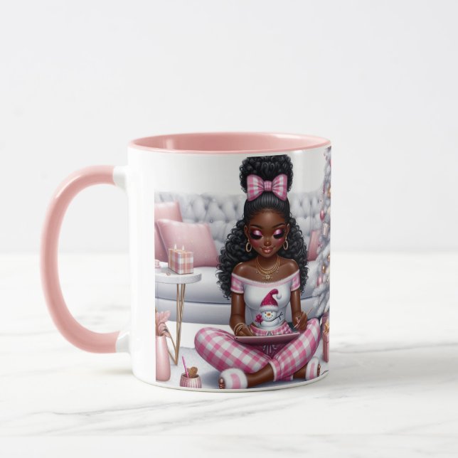 Taza Chica negro Navidades rosados café Mug (Izquierda)