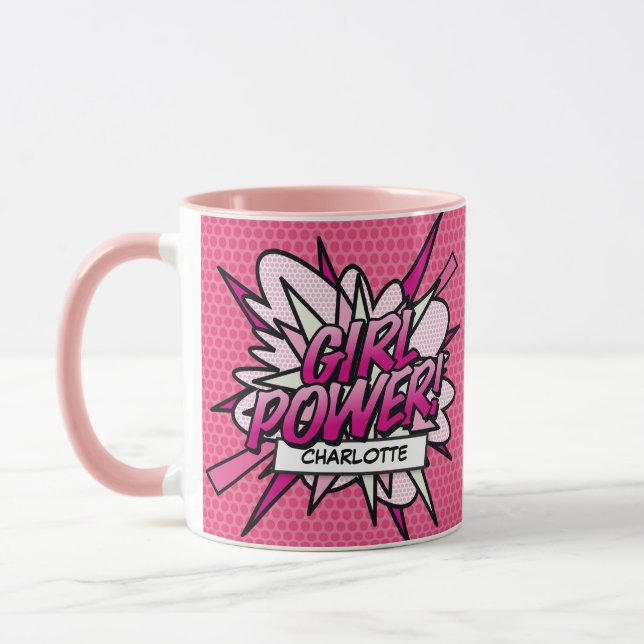 Taza CHICA POWName Fun Retro Cómic Pop Art (Izquierda)