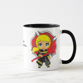 Taza Chica rubio del bombero de Kawaii