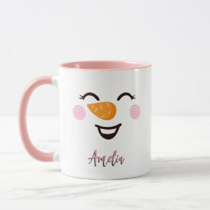 Taza Chica Snowman Face Personalizado Nombre Holiday