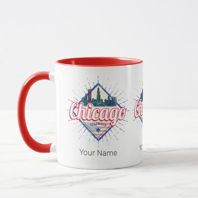 Taza Chicago Illinois Estados Unidos Retro Skyline USA (Izquierda)